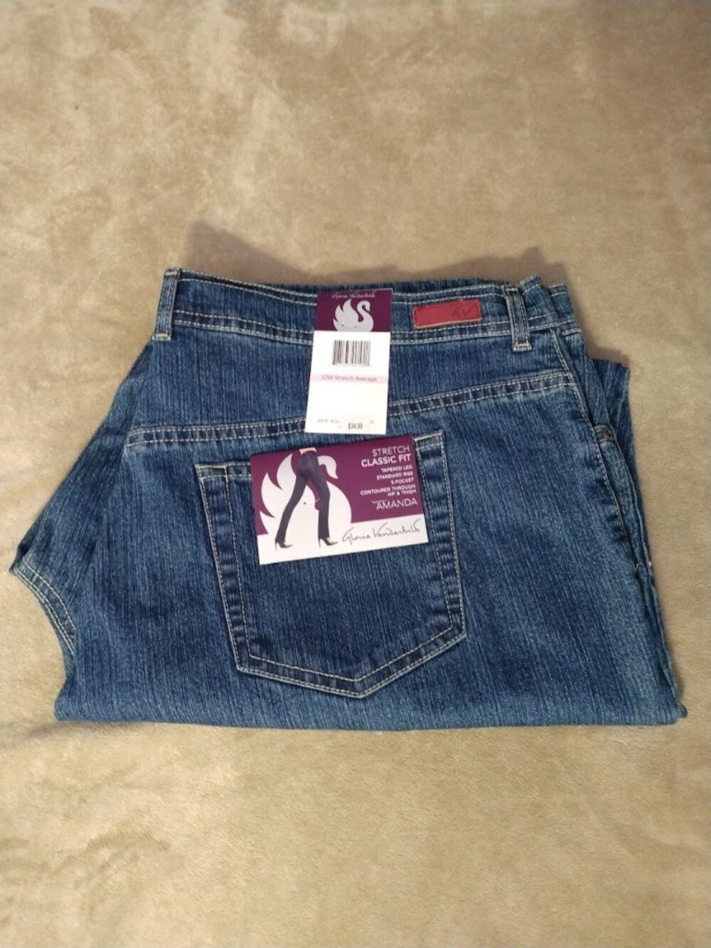 Gloria Vanderbilt Amanda Denim Jeans Size 22W Dark Wash Stretch Classic NOS